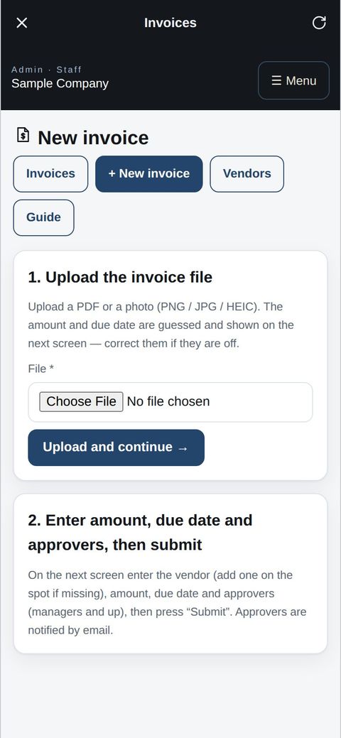 Staff: uploading a bill photo