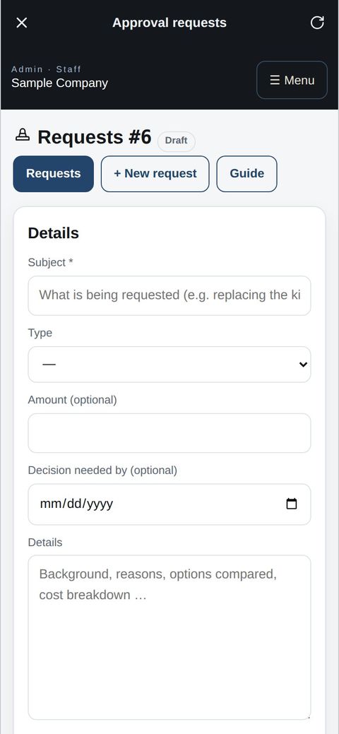 Staff: writing a request in the app