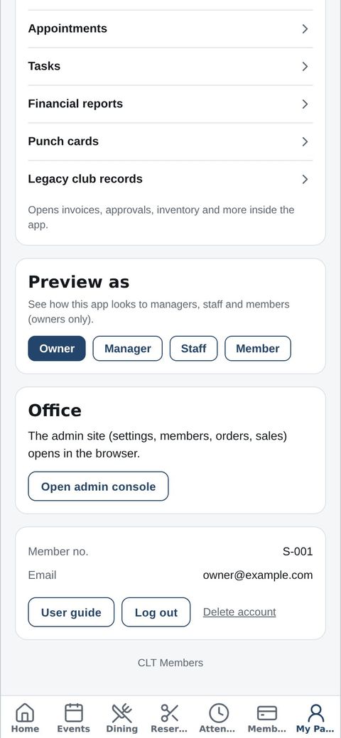 Owner: previewing roles in the app