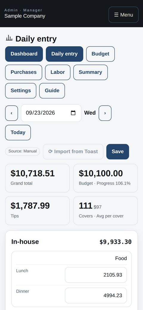Manager: daily entry on a phone