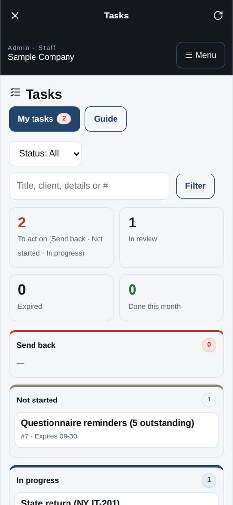 Staff: Tasks inside the app
