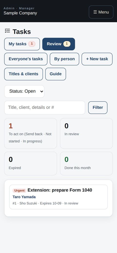 Manager: the review queue on a phone